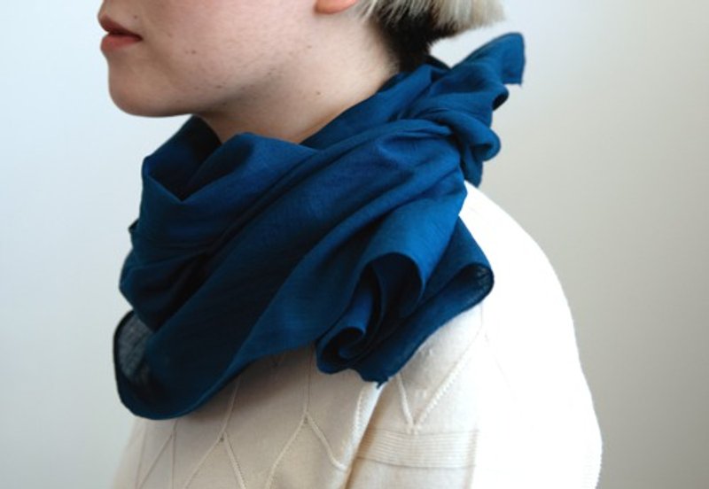 Indigo dyed Karze sunshade muffler [Organic Cotton] - Scarves - Cotton & Hemp 