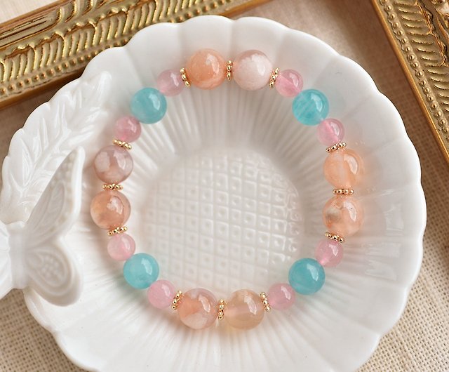 Sakura Agate beaded Bracelet,Pink Blossom agate bracelet,78910mm gemstone bracelet