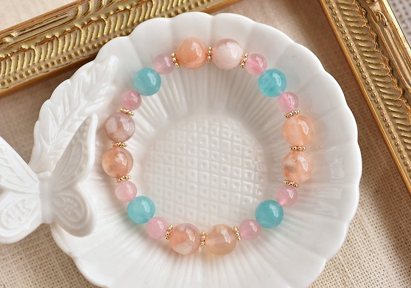 Cherry Blossom Agate + Tianhe Stone+ Ma Dao Pink Crystal Bronze Gold Plated Crystal Bracelet - Bracelets - Crystal Pink
