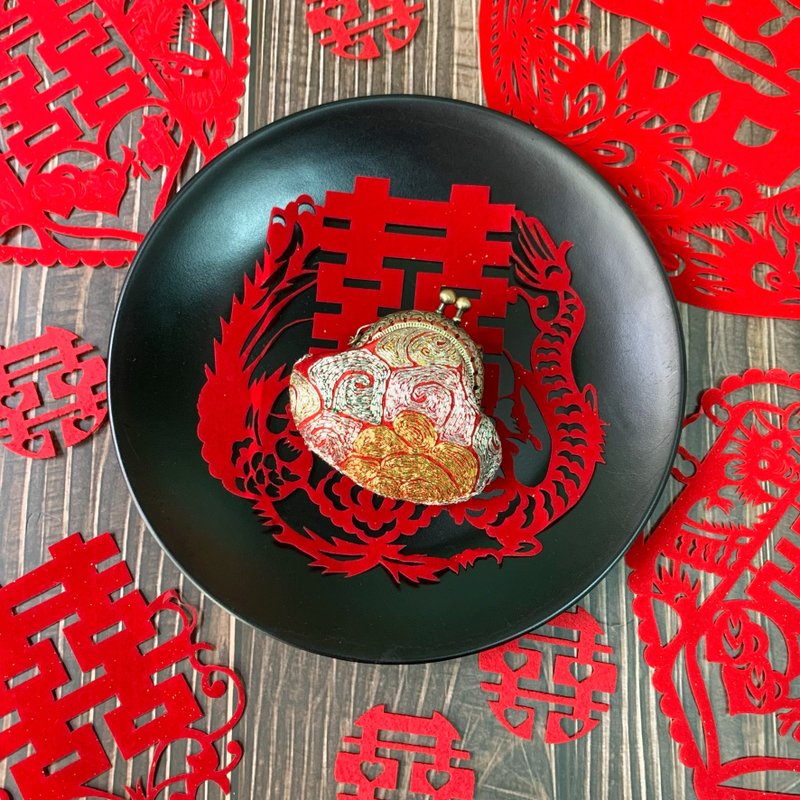 祥雲 - 二手裙褂迷你口金包 (只有一個) - 零錢包/小錢包 - 棉．麻 紅色