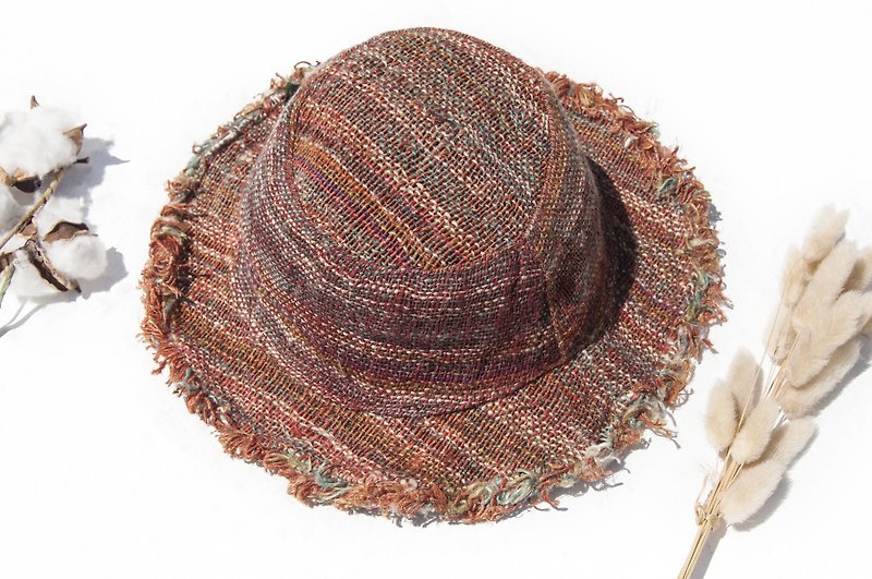Hand-woven cotton Linen cap / knit cap / hat / straw / straw hat / Alpine hat - rainbow stripes - Hats & Caps - Cotton & Hemp Multicolor