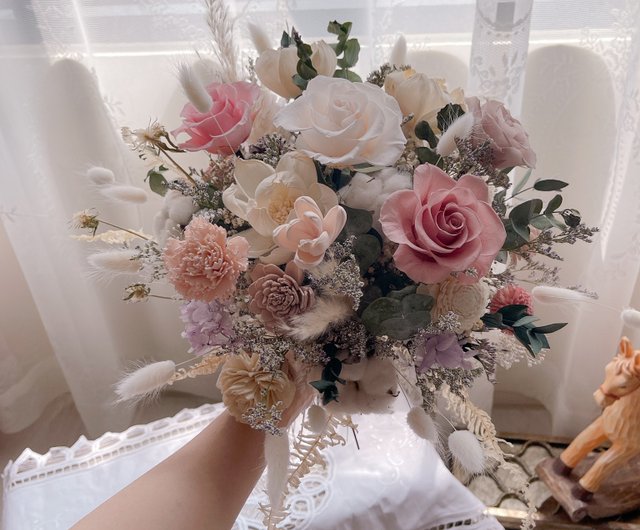 フランスの少し酔って曖昧なヌードの結婚式の写真の花束結婚式の不滅の花の花束の外のショット ショップ Lanemore ドライフラワー ブーケ Pinkoi