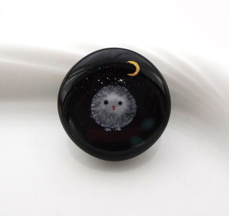 フクロウ　ガラス　帯留め　ヘアゴム - 其他 - 玻璃 黑色