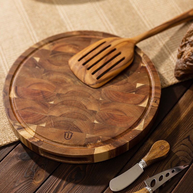 Islandoffer島嶼製作 28cm相思木圓形拼接木紋砧板 - 廚具 - 木頭 咖啡色