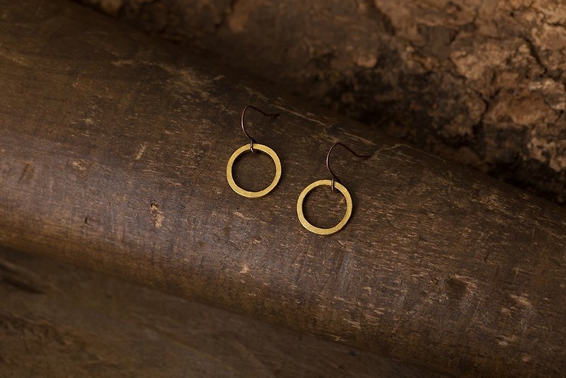Circular loop earrings ear hook Bronze Brass Dangle Earrings - Earrings & Clip-ons - Copper & Brass Gold