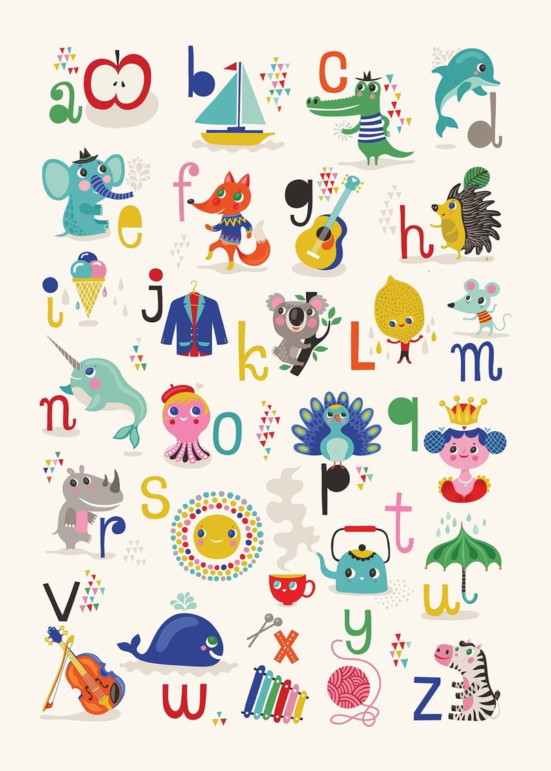 Dutch Petit Monkey ABC alphabet poster-Apple A ~ Zebra Z (50 x 70 cm) - การ์ด/โปสการ์ด - กระดาษ 