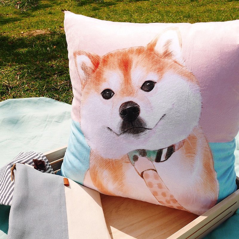 Don't want to go home! Little Shiba Dog Animal Pillow/Pillow/Cushion - หมอน - ผ้าฝ้าย/ผ้าลินิน สึชมพู