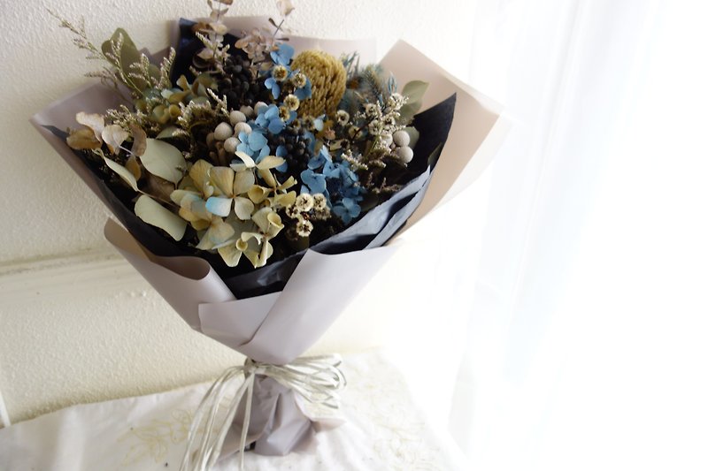 花束-寧靜美好/畢業花束/生日 - 乾燥花/永生花 - 植物．花 藍色