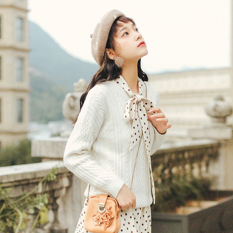 [ホット販売] 2019秋の女性はパターン針ウール織プルオーバーセーターDY0112を着用 - ニット・セーター - ウール ホワイト
