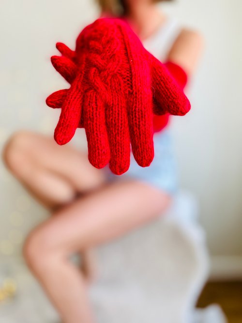 あったか指なし手袋 ロンググローブ 男女兼用 ウール防寒ミトン