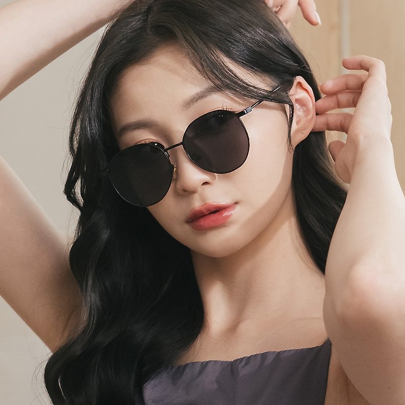 The first breeze of recreation│Diaozhao black simple and exquisite metal round-frame sunglasses│UV400 sunglasses - แว่นกันแดด - โลหะ สีดำ