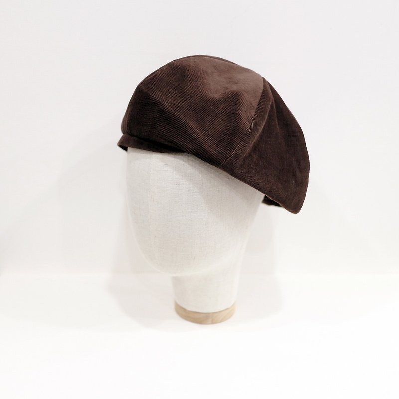 JOJA│[期間限定]赤いベレー帽のコーデュロイコーヒー/ SM調整可能/ベレー帽/キャップ画家 - 帽子 - コットン・麻 ブラウン