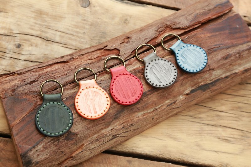hykcwyre Handstitched Monogrammed Round Key Chain, Stitching Pack, - Keychains - Genuine Leather 