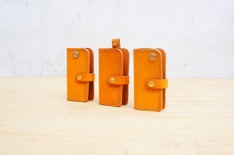 New leather の car key bag / general key case - Keychains - Genuine Leather Orange
