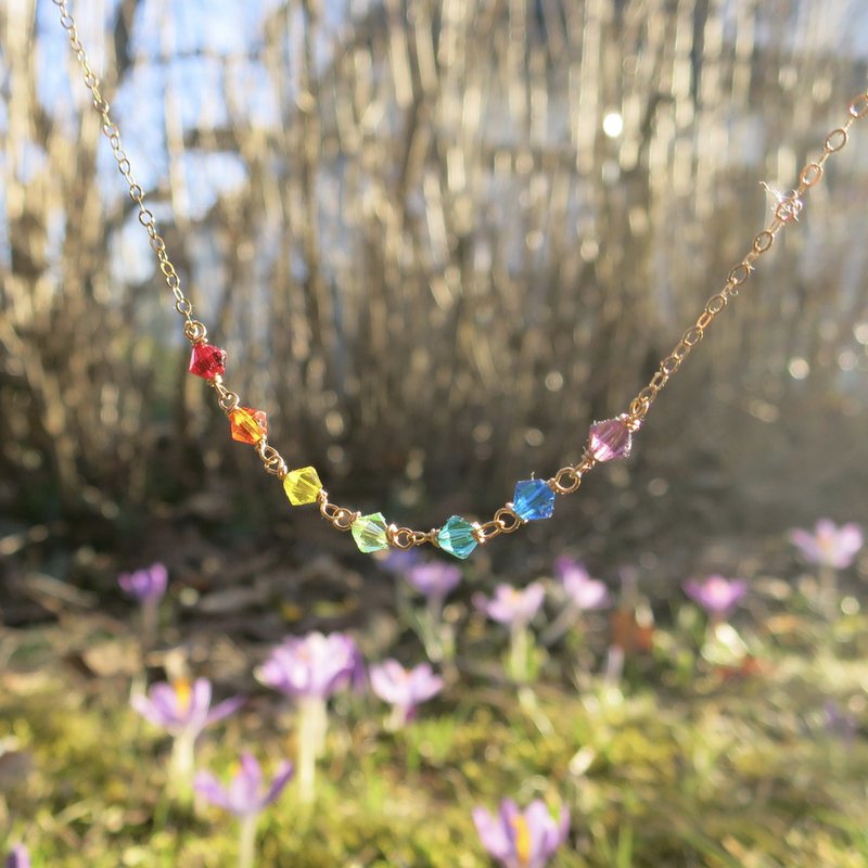 Rainbow necklace with Swarovski crystals and 14k gold filled chain - Necklaces - Crystal Multicolor