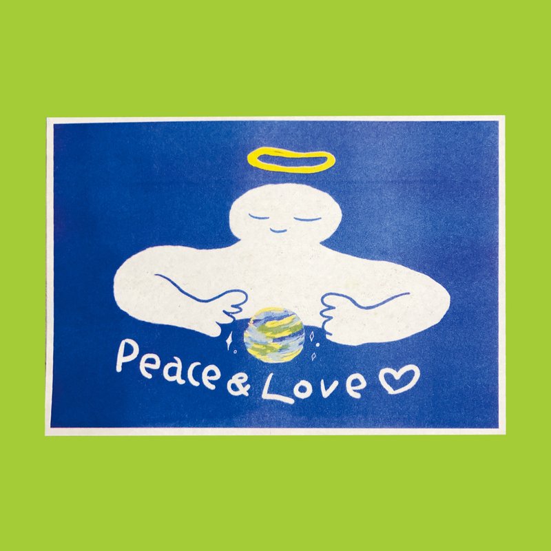 LOVE & PEACE A4 Riso poster - โปสเตอร์ - กระดาษ สีน้ำเงิน