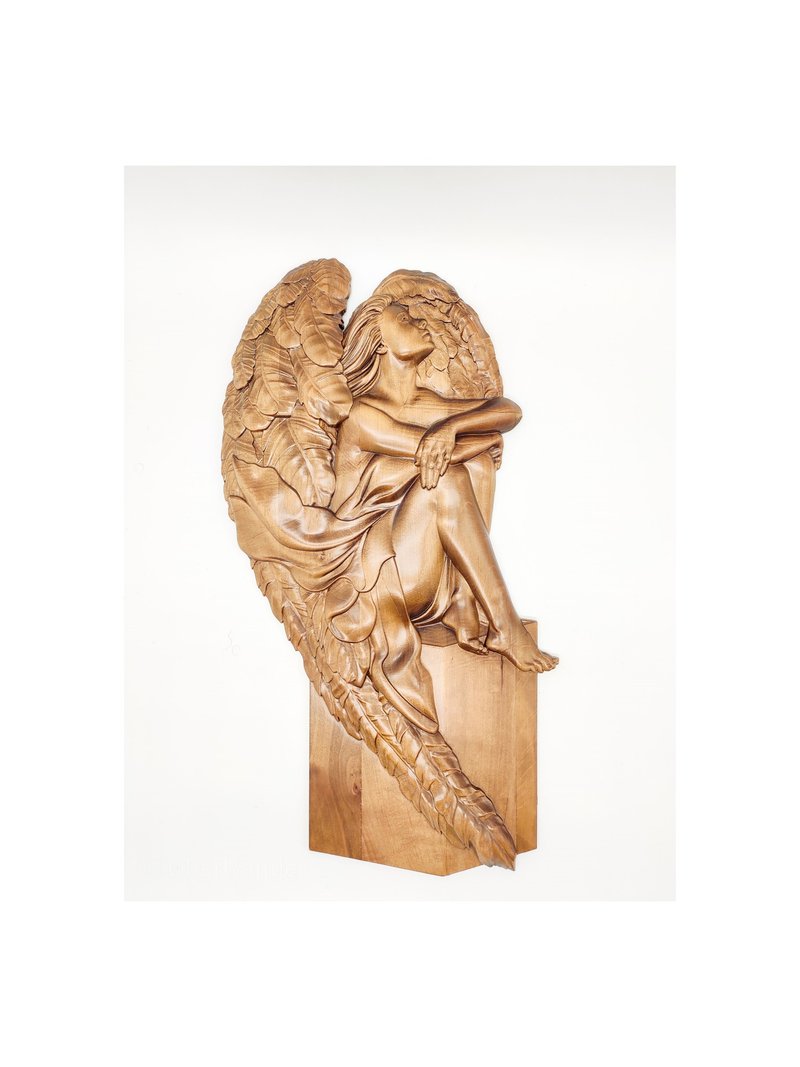 Big Wooden Angel Carved Angel Wood Wooden Angel wall art Wooden Angel Decoration - Wood, Bamboo & Paper - Wood Brown