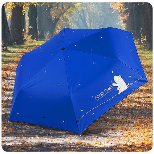 TDN 雙龍慵懶熊超輕細黑膠三折傘鉛筆傘抗UV防曬晴雨傘汽球傘(月光藍)