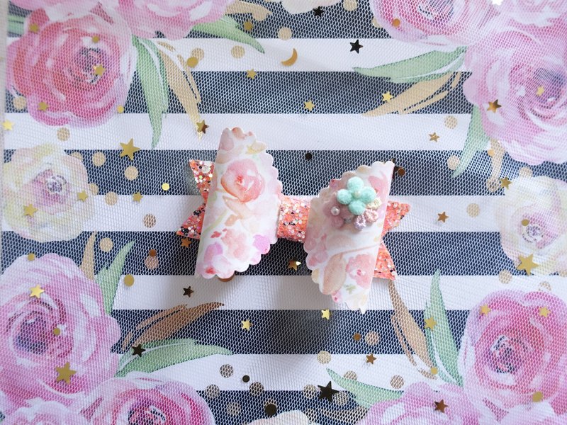 橘色小花立體蝴蝶結髮夾 兒童頭飾 - 髮夾/髮圈 - 其他材質 