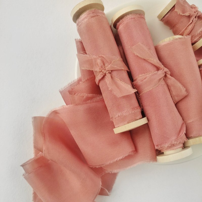 Nectarine Silk Ribbon / Hand Dyed Silk ribbon on Wood Spool - Gift Wrapping & Boxes - Silk Orange