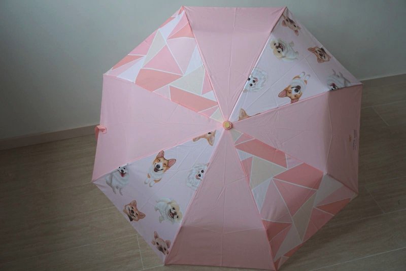 Mosaic animals, Manual open, three-fold umbrella, Dog - Umbrellas & Rain Gear - Other Materials Pink