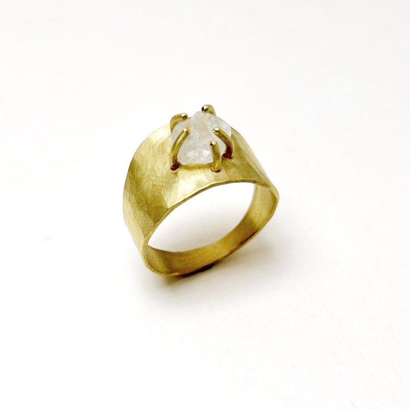 【Coal 系列】#a473 玉隨爪鑲戒指(14號)/ 黃銅/手工製作/客製化 - 戒指 - 銅/黃銅 金色