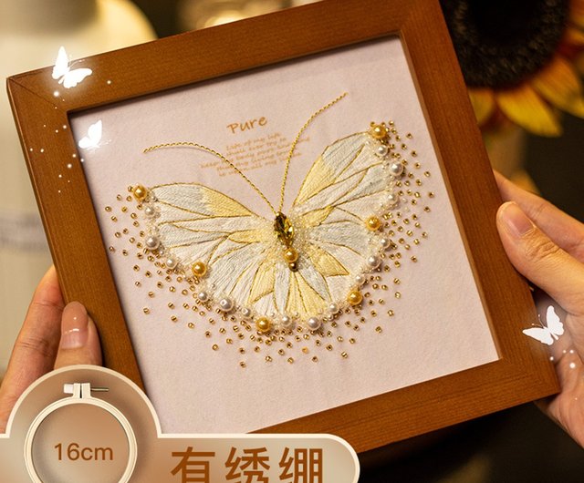 3 Dビーズ刺繍絵画手作りDIYセット蝶ビーズ刺繍額縁絵画ホームセット【金色の蝶】