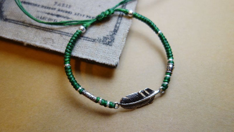 Chasing Dream Feather 925 Sterling Silver Silk Wax Woven Bracelet Fine Bracelet - Bracelets - Other Metals Green