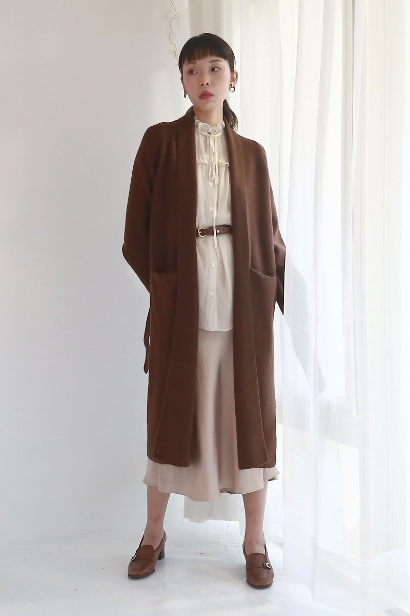 Slim-fit lapel knitted coat-warm Brown/oats - Women's Sweaters - Polyester Brown