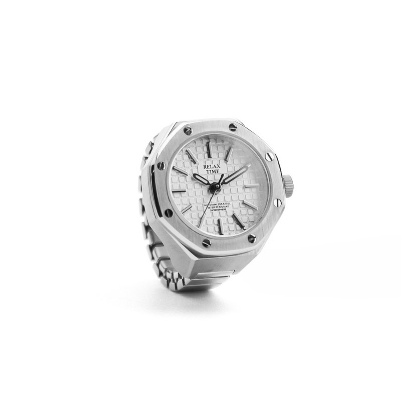此為預購商品-RELAX TIME  八角戒指錶-白像素 (RT-A-01) - 戒指 - 不鏽鋼 白色