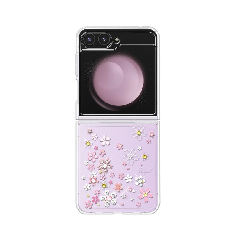 Samsung Flip6/Flip5 5G thin and light military-standard anti-fall crystal color diamond phone case-Romantic Sakura - เคส/ซองมือถือ - วัสดุอื่นๆ หลากหลายสี