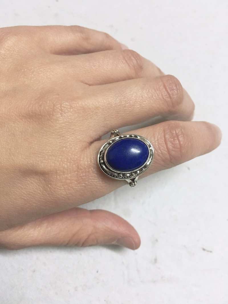Lapis Finger Ring Handmade in Nepal 92.5% Silver - แหวนทั่วไป - เครื่องประดับพลอย 