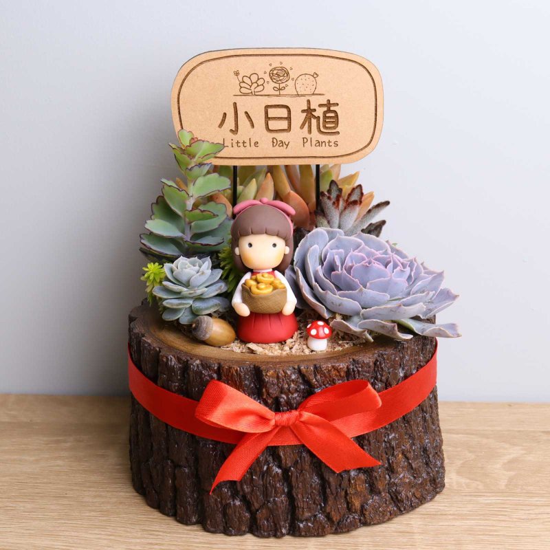 Customized succulents as opening gifts, custom-made store signs | store opening congratulations and Christmas gifts - ตกแต่งต้นไม้ - ไม้ สีนำ้ตาล