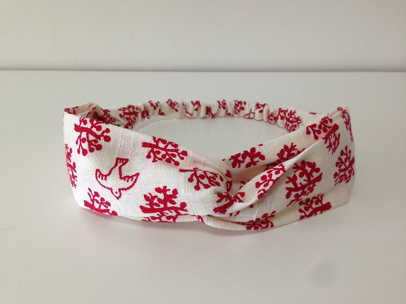 Red and white small forest hair band - Hair Accessories - Cotton & Hemp Red