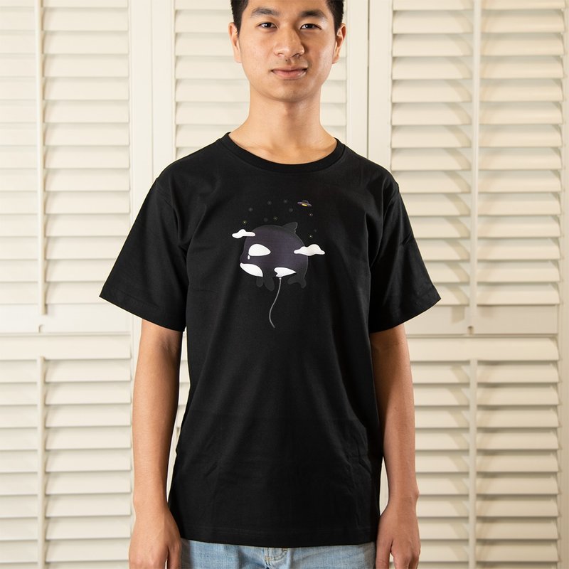 Orca Fly / 飛行虎鯨潮T / Fish Street 系列 / JSMgraphic 原創 - 男 T 恤 - 棉．麻 黑色