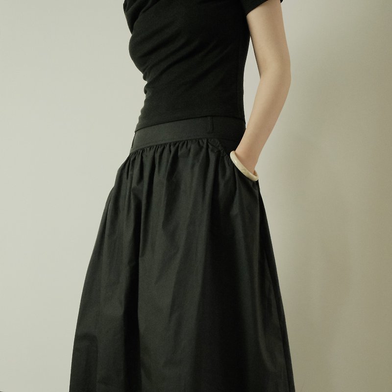Summer black silhouette pleated retro maxi skirt - กระโปรง - ผ้าฝ้าย/ผ้าลินิน สีดำ