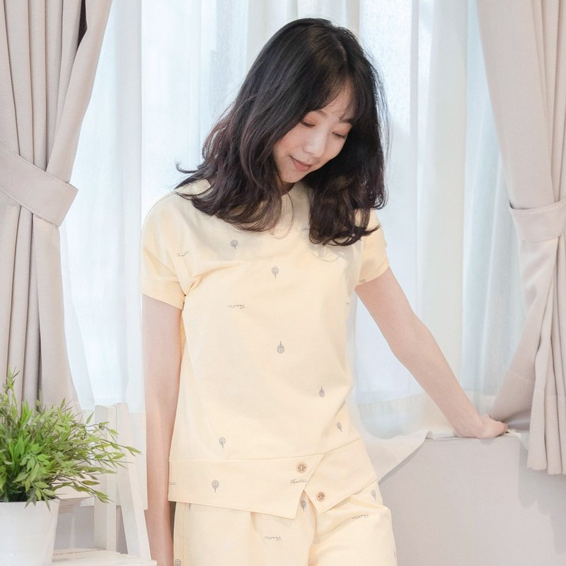 UMORFIL膠原蛋白印花短袖居家服-黃色 - 睡衣/居家服 - 棉．麻 黃色