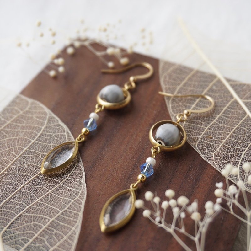 Taiwanese Native Plant Seeds - Job's tears - Bronze Long Earrings - ต่างหู - พืช/ดอกไม้ สีเทา