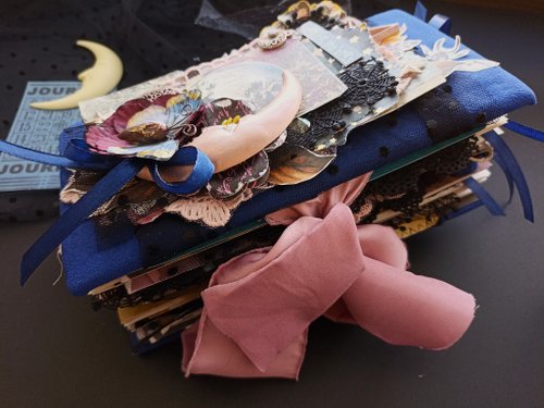 junkjournals Celestial Moon journal handmade Daek galaxy magic butterfly notebook Lunar