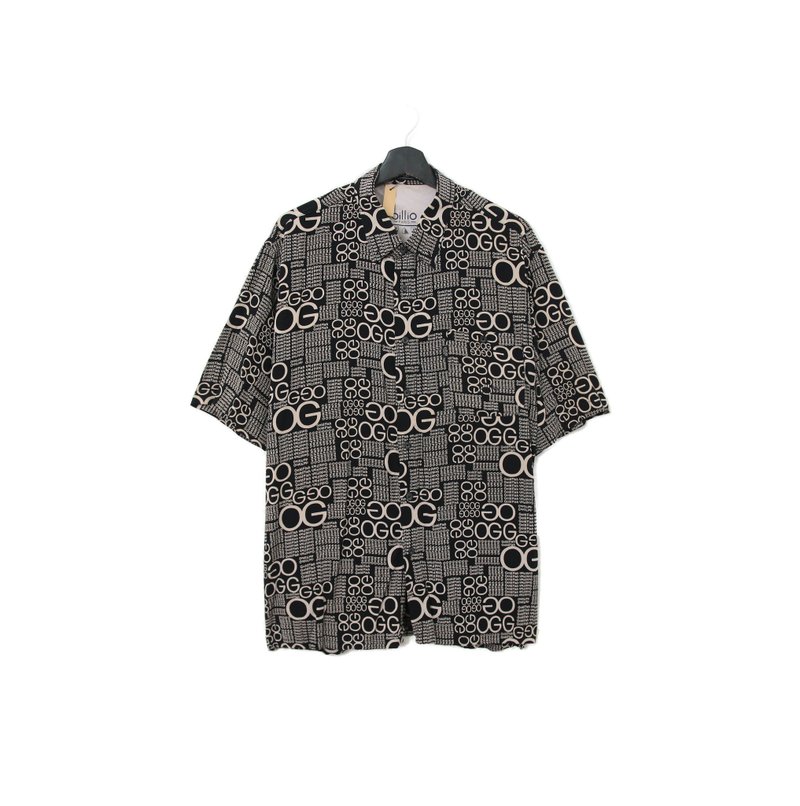 Back to Green- 短袖花襯衫 OG滿版字樣ss-13 vintage shirt - 男襯衫/休閒襯衫 - 絲．絹 