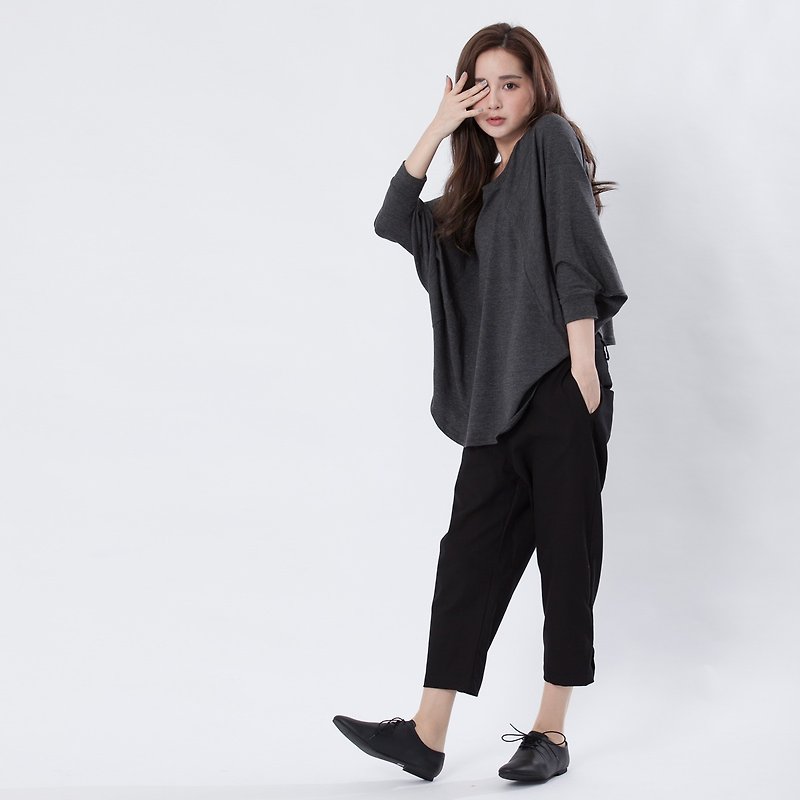Bonita Tencel super soft wide sleeves top/ Deep Grey - Women's Tops - Cotton & Hemp Gray