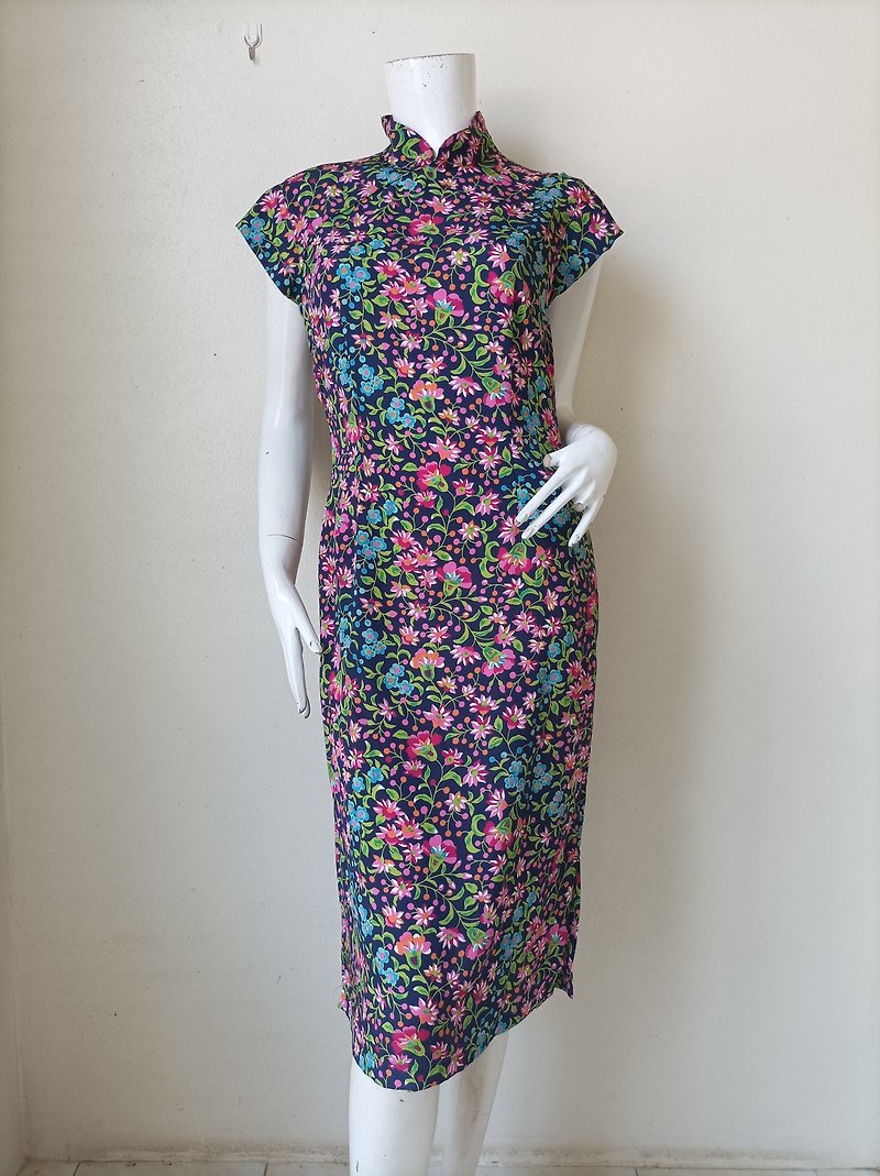 Vintage Norma Kamali floral Cheongsam/ M - One Piece Dresses - Polyester 