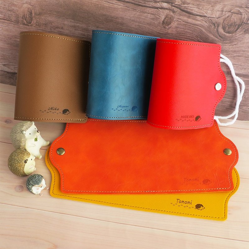 5色から選べる ハリネズミのマスクケース 名入れ無料 PUレザー - 口罩/口罩收納套 - 真皮 多色