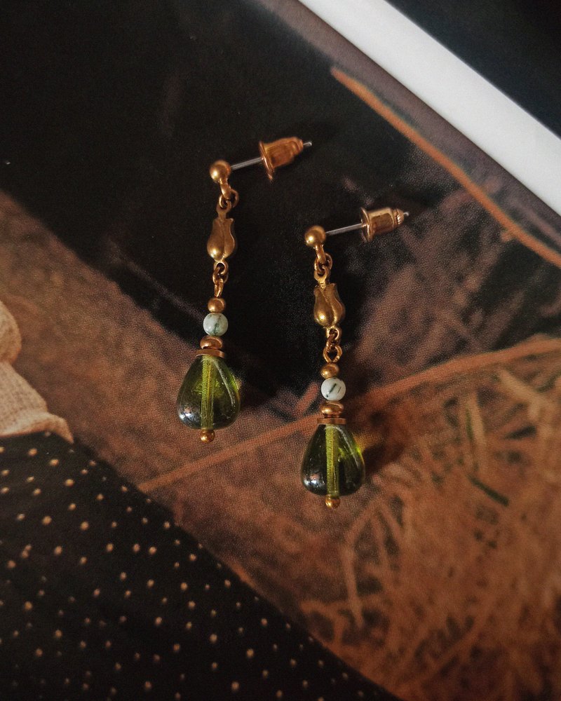 Tulip Drop Drop Earrings/Olive - Earrings & Clip-ons - Copper & Brass Green