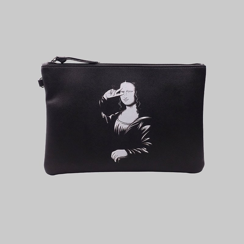 Sigema coated-canvas pouch by Flying Mouse 365 design - Monna Lisa - กระเป๋าถือ - หนังเทียม สีดำ