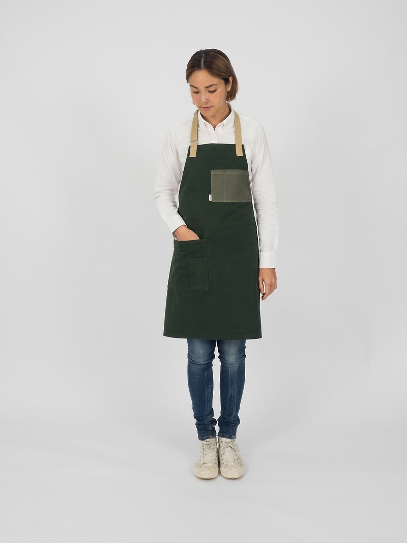 Pebble apron (Pine Green) 工作服 圍裙 - 圍裙 - 棉．麻 綠色