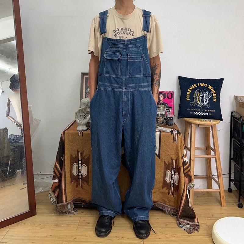 BRAZOS denim denim suspenders vintage overalls second-hand - Men's Pants - Cotton & Hemp Blue