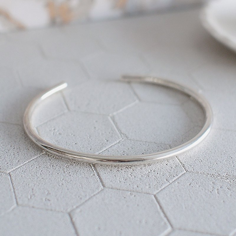 Simple Happiness Sterling Silver Bracelet | 925 Sterling Silver Glossy Bracelet Girls C-shaped Bracelet Valentine's Day Gift - Bracelets - Sterling Silver Silver