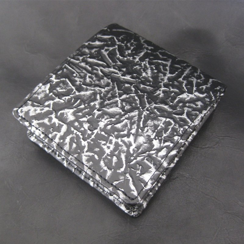 "メタル"ウォレット　IRON  二つ折り財布 - 銀包 - 真皮 銀色