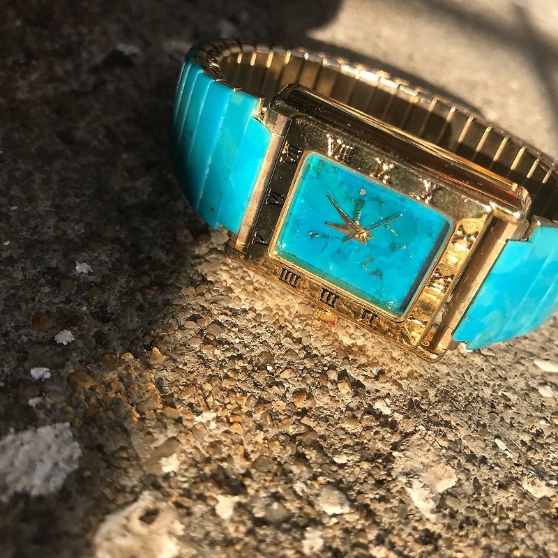 [Lost and find] Antique Style Turquoise Square Watch - Men's & Unisex Watches - Gemstone Blue